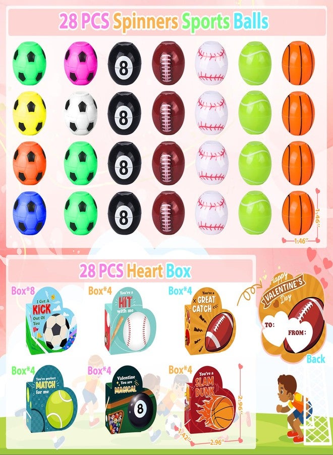 FUSPWEAO 28 Pack Valentines Day Heart Boxes with Mini Fidget Spinners Sports Balls, Valentines Party Favors for Kids Classroom Exchange, School Games Prize Rewards - Image 3